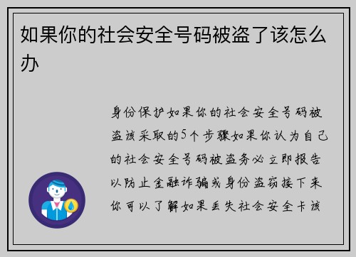如果你的社会安全号码被盗了该怎么办