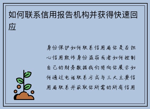 如何联系信用报告机构并获得快速回应