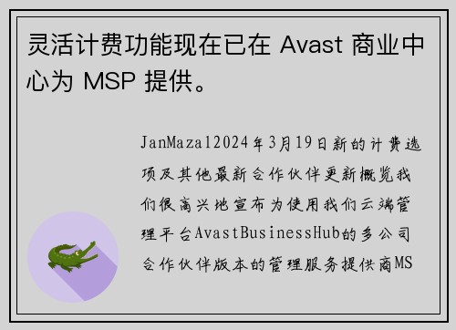 灵活计费功能现在已在 Avast 商业中心为 MSP 提供。